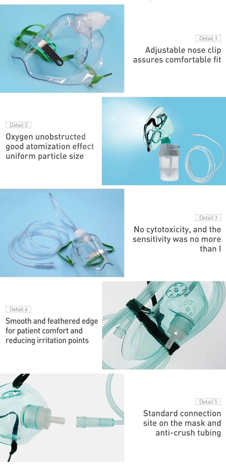 CE ISO Approved Hospital Medical PVC Disposable Oxygen Face Mask/Nebulizer Mask Kit/Venturi Mask/Oxygen Mask with Reservoir Bag