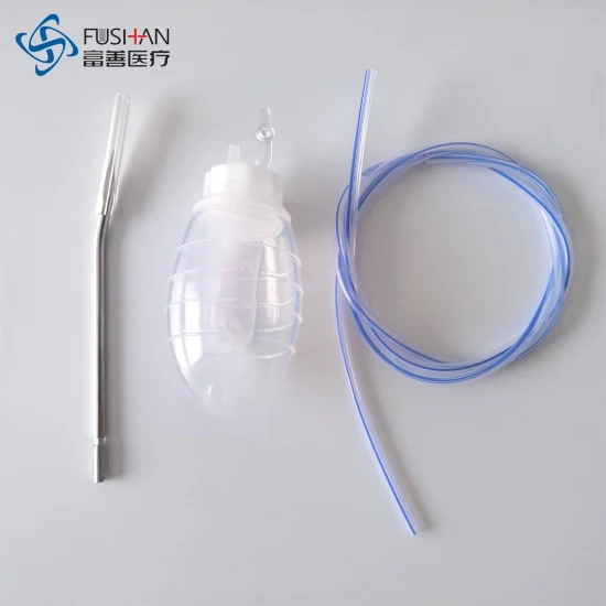 Tubo di drenaggio in silicone con bulbo in silicone Scarico Jackson Pratt con serbatoio CE ISO Fushan Medical China Factory 100% silicone 100 150 200 400ml Lampadina OEM ODM